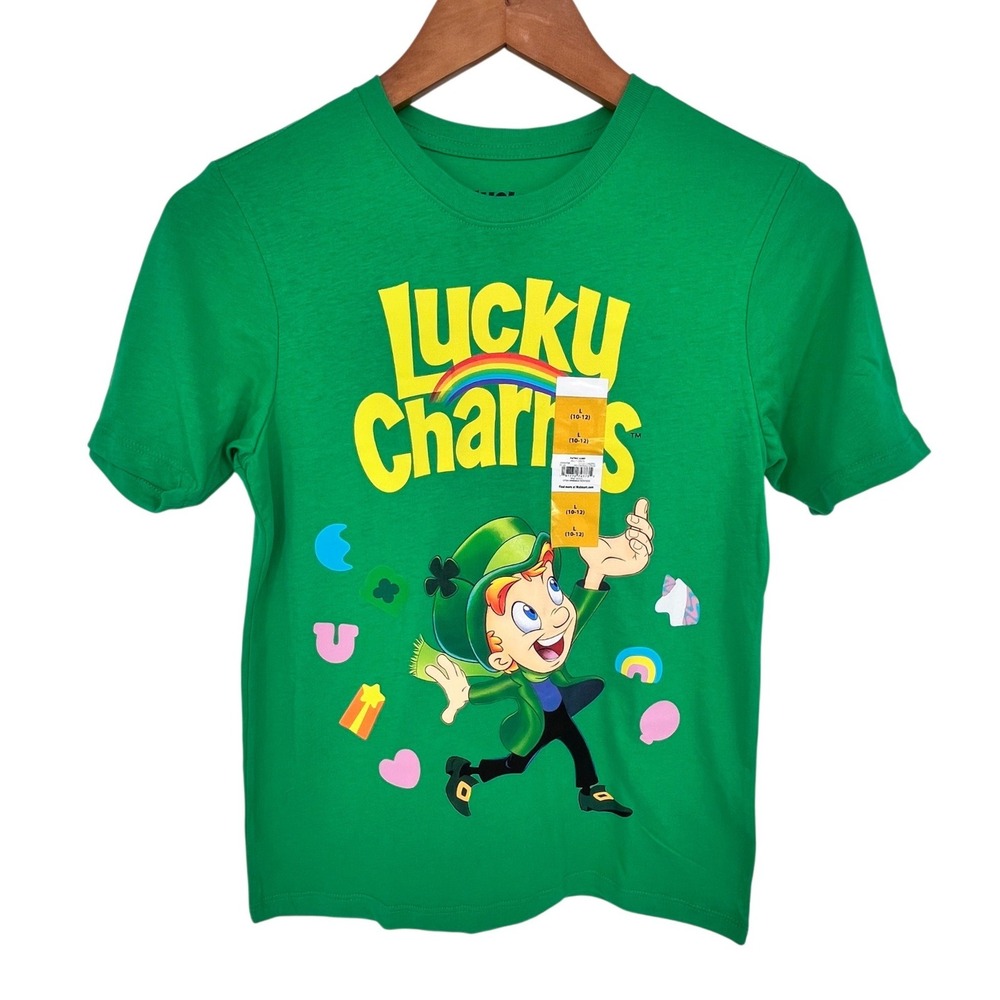 Lucky Charms T-Shirt Kids Large 10-12 Green St Patricks Day Leprechaun Graphic
